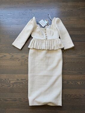 Self-Portrait Cream Tweed Buttoned Crop Top
